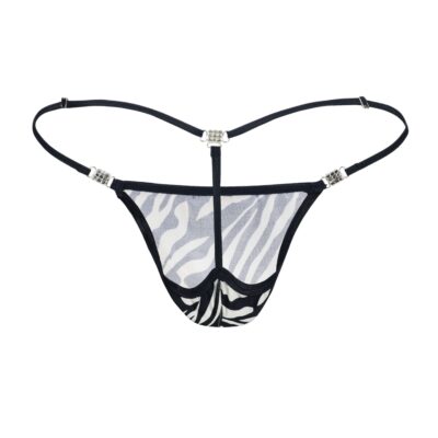 Men's Elite Black White Cotton Spandex G-String Thong Booty Bling