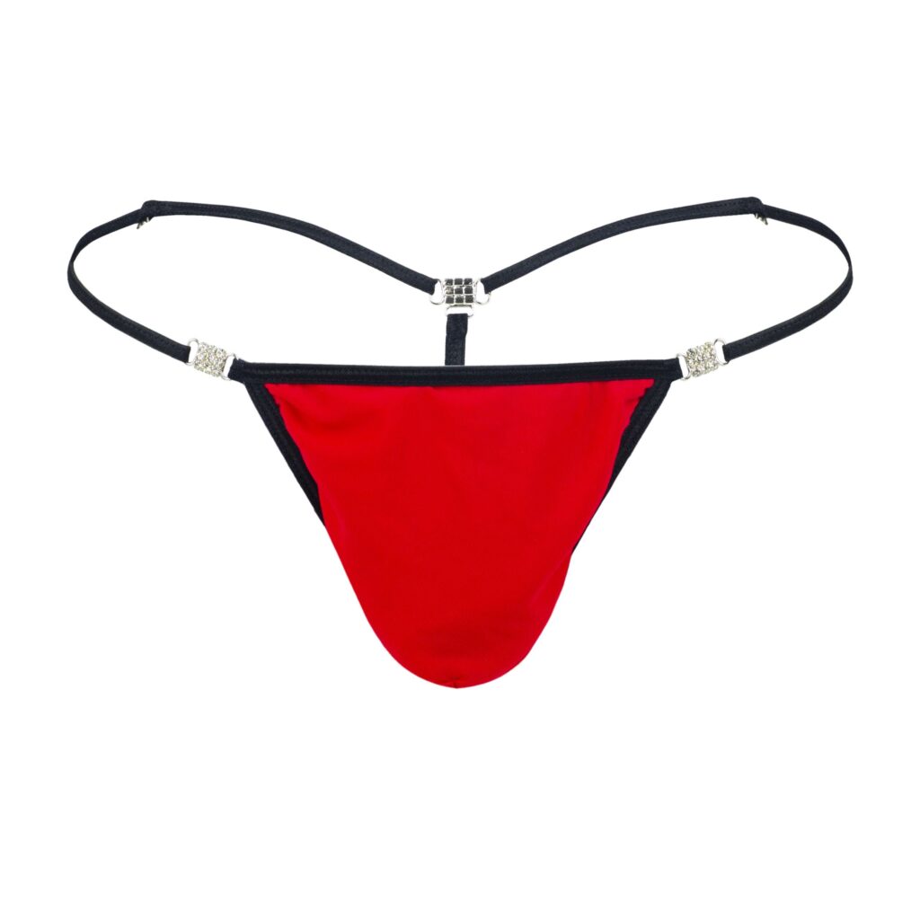 Men's Elite Red Black Stretch Mesh G-String Thong Booty Bling