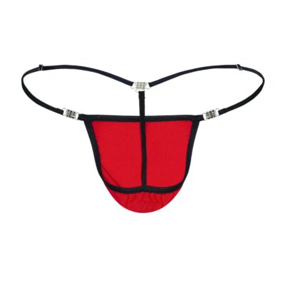 Men's Elite Red Black Stretch Mesh G-String Thong Booty Bling