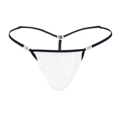 Men's Elite White Black Stretch Mesh G-String Thong - Booty Bling