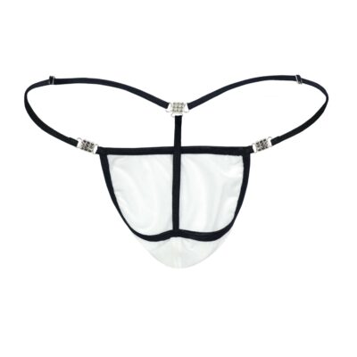 Men's Elite White Black Stretch Mesh G-String Thong Booty Bling