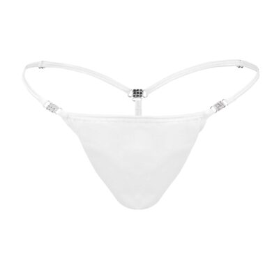 Men's Elite White Cotton Spandex G-String Thong Booty Bling