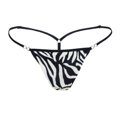 Men's Exquisite Black White Cotton Spandex G-String Thong- Booty Bling