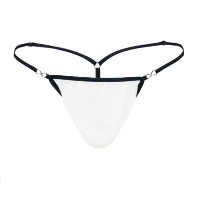 Men's Exquisite White Black Stretch Mesh G-String Thong- Booty Bling