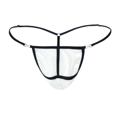 Men's Exquisite White Black Stretch Mesh G-String Thong - Booty Bling