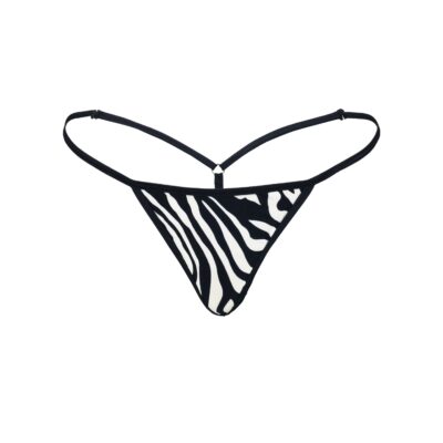 Women's Elegant Black White, Cotton Spandex G-String Thong - Booty Bling