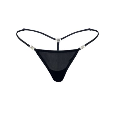 Women's Elite Black Stretch Mesh G-String Thong - Booty Bling