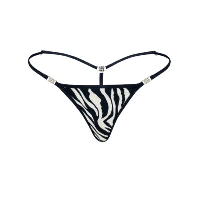 Women's Elite Black White Cotton Spandex G-String Thong