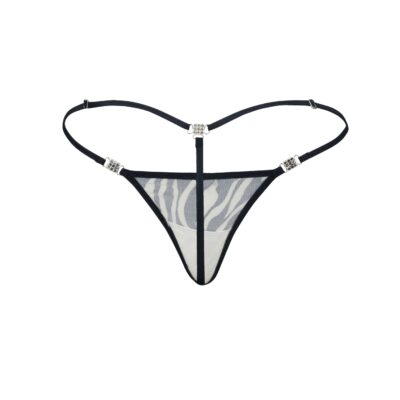 Women's Elite Black White Cotton Spandex G-String Thong - Booty Bling