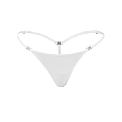 Women's Elite White Cotton Spandex G-String Thong with Diamante Connectors - Booty Bling