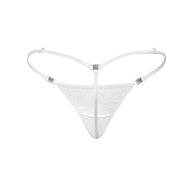 Women's Elite White Cotton Spandex G-String Thong - Booty Bling