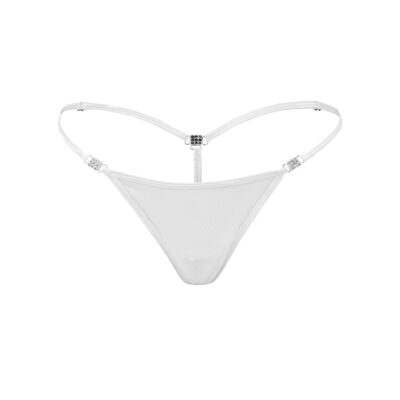 Women's Elite White Stretch Mesh G-String Thong- Booty Bling