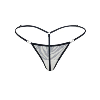 Women's Exquisite Black White Cotton Spandex G-String Thong Booty Bling