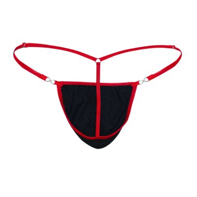 Men's Exquisite Black/Red Stretch Mesh G-String with Infinity Connectors - Booty Bling