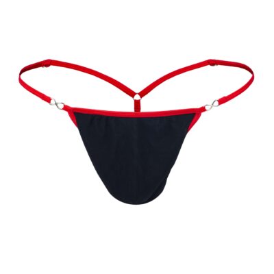 Men's Exquisite Black/Red Stretch Mesh G-String with Infinity Connectors- Booty Bling